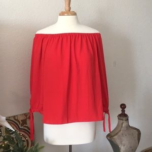 J Crew Red Small Blouse Off Shoulder